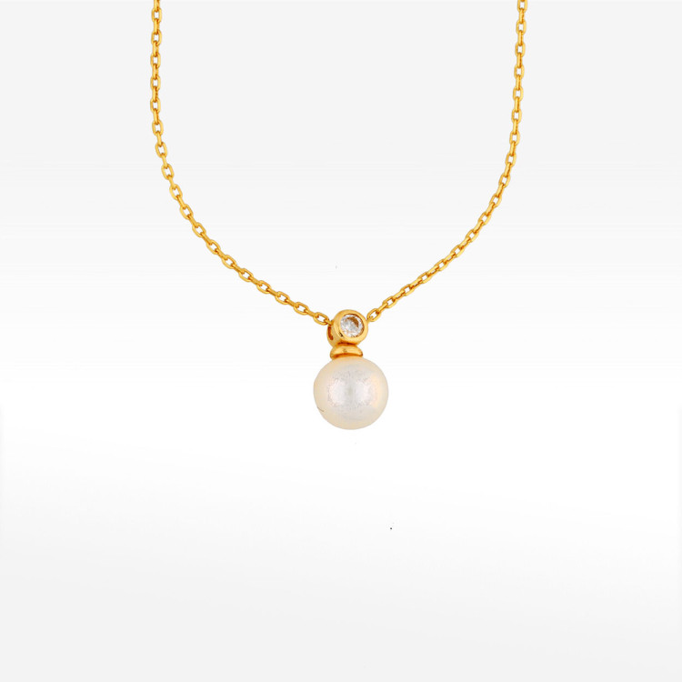 Naszyjnik ze złota 45cm z perłą i białą cyrkonią