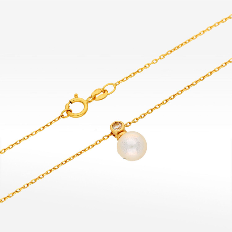 Naszyjnik ze złota 45cm z perłą i białą cyrkonią