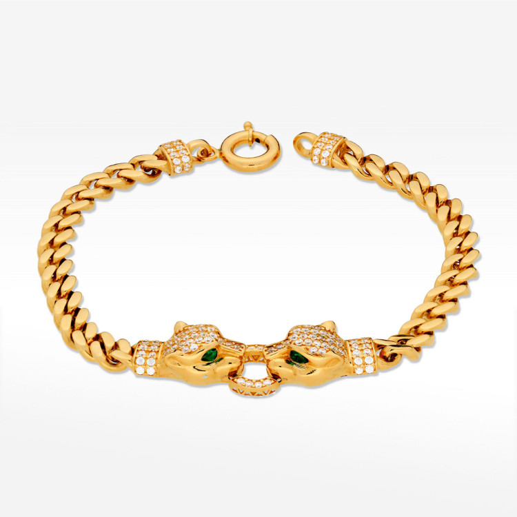 Bransoletka ze złota dwie pantery z białymi cyrkoniami