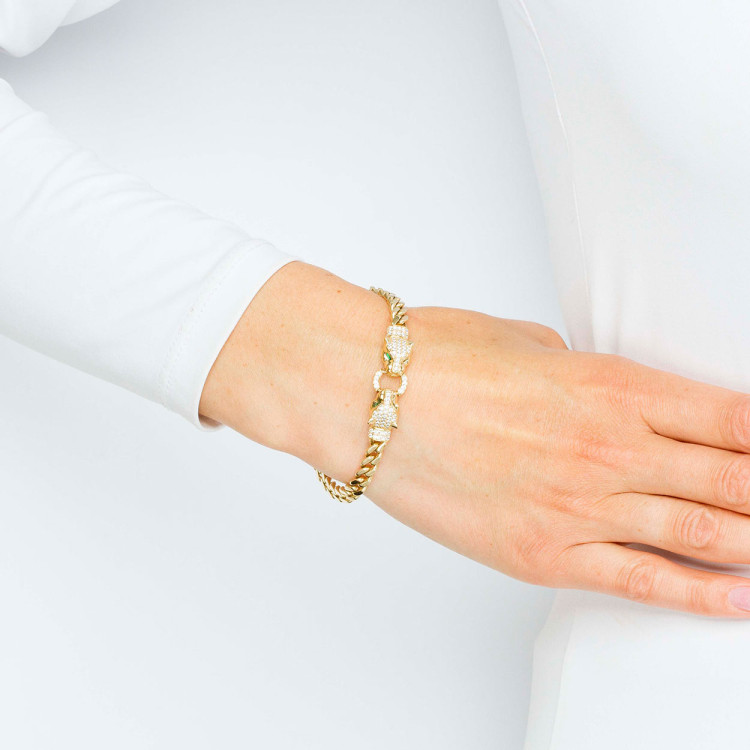 Bransoletka ze złota dwie pantery z białymi cyrkoniami