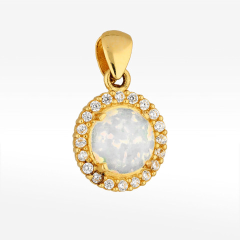 Zawieszka ze złota z opalem i białymi cyrkoniami