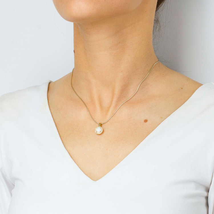 Zawieszka ze złota z opalem i białymi cyrkoniami