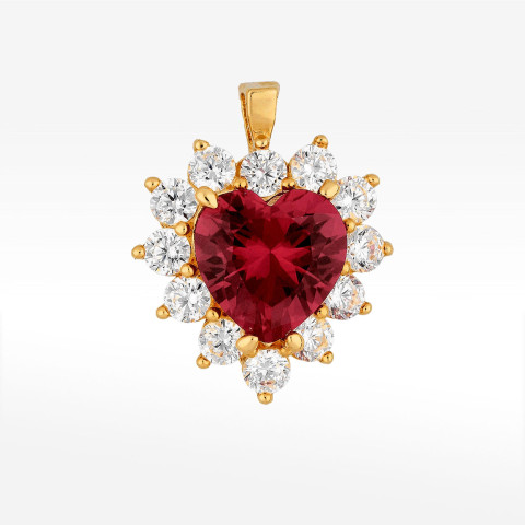 Zawieszka ze złota serce z różową i białymi cyrkoniami