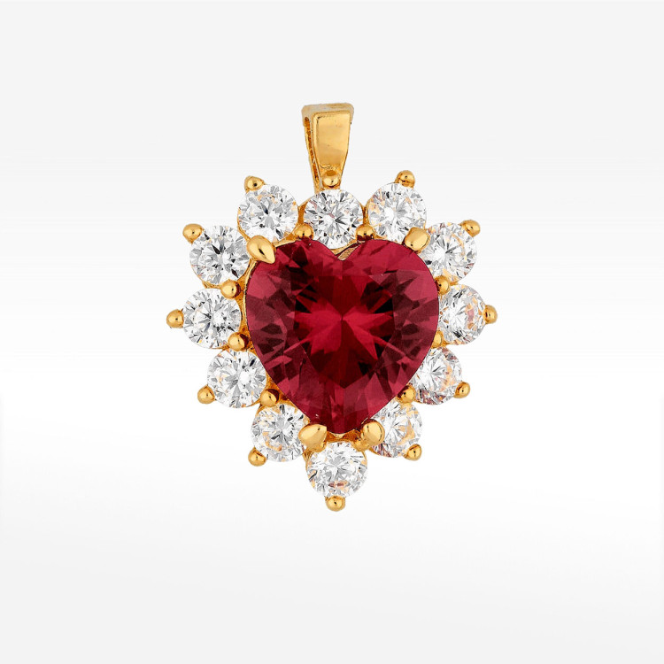 Zawieszka ze złota serce z różową i białymi cyrkoniami