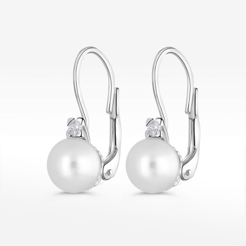 Kolczyki ze złota z perłą i białą cyrkonią