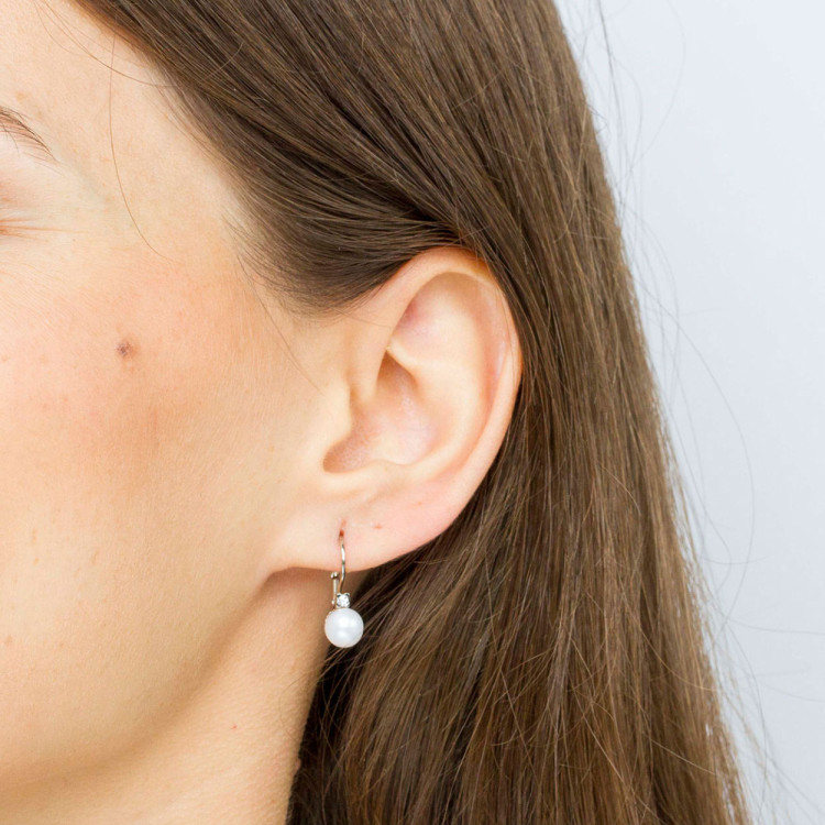 Kolczyki ze złota z perłą i białą cyrkonią