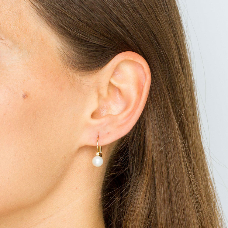 Kolczyki ze złota z perłą i białą cyrkonią