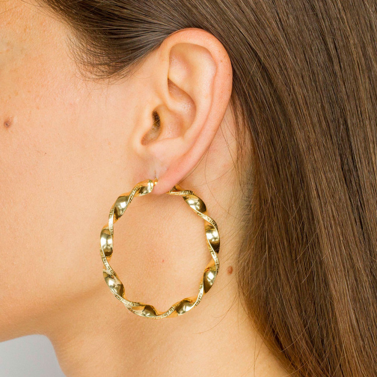 Kolczyki ze złota 5.2cm koła z wzorem greckim