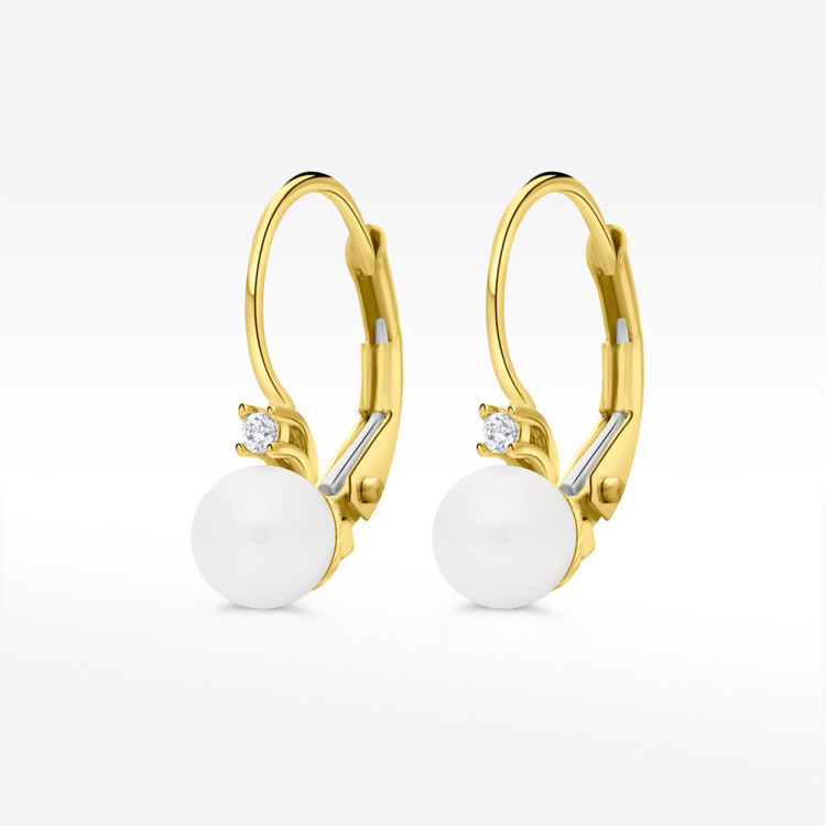 Kolczyki ze złota z perłą i białą cyrkonią