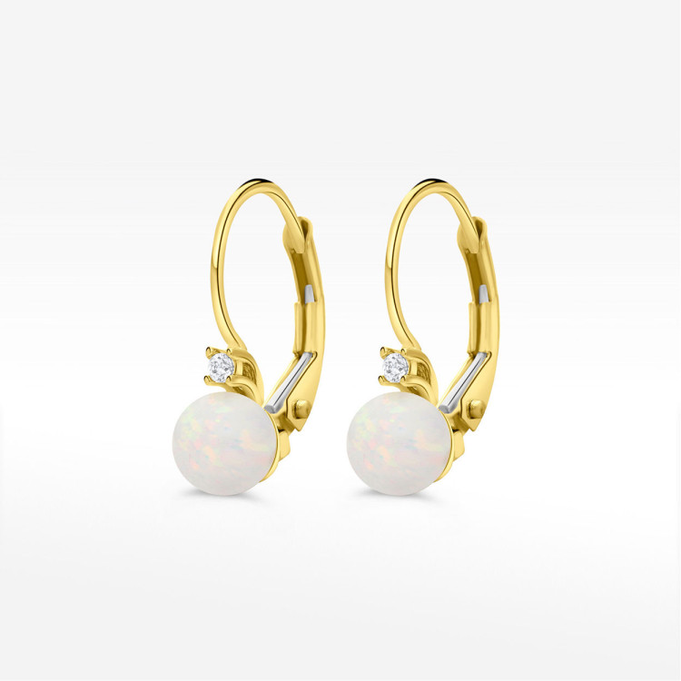 Kolczyki ze złota z opalem i białą cyrkonią