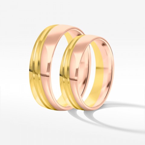 Obrączki ślubne z dwukolorowego złota 5.5mm półokrągłe