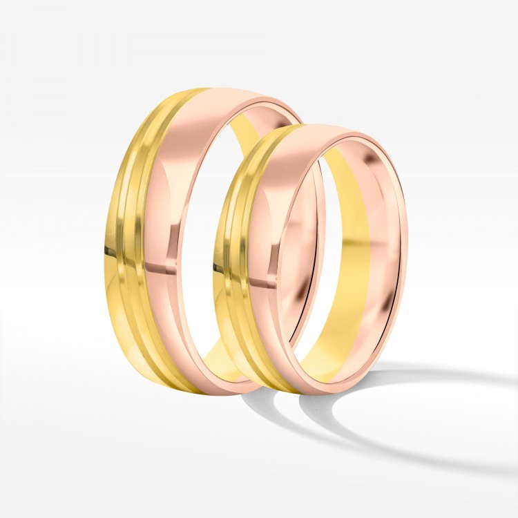 Obrączki ślubne z dwukolorowego złota 5.5mm półokrągłe