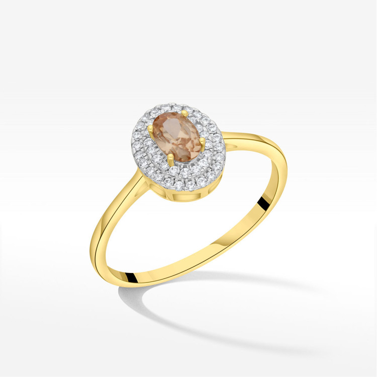 Pierścionek ze złota z żółtymi i białymi cyrkoniami