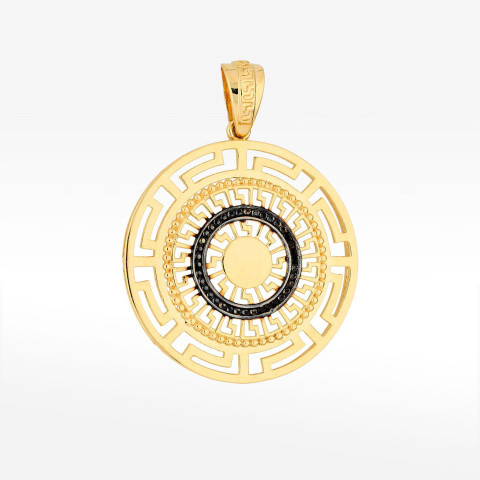 Zawieszka ze złota z czarnymi cyrkoniami i wzorem greckim