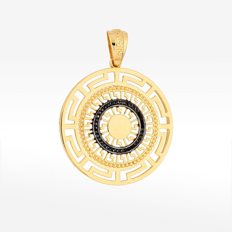 Zawieszka ze złota z czarnymi cyrkoniami i wzorem greckim