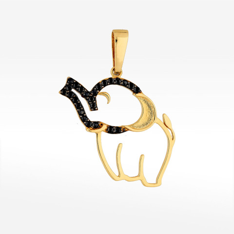 Zawieszka ze złota słonik z czarnymi cyrkoniami
