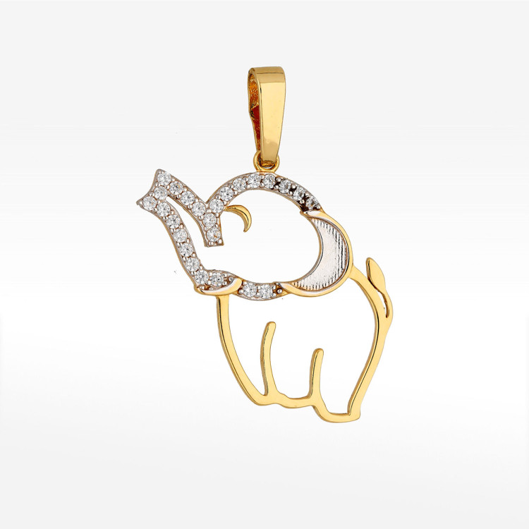 Zawieszka ze złota słonik z białymi cyrkoniami