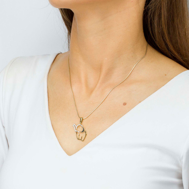 Zawieszka ze złota słonik z białymi cyrkoniami