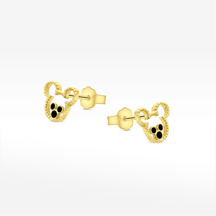 Kolczyki ze złota myszka z czarnymi cyrkoniami
