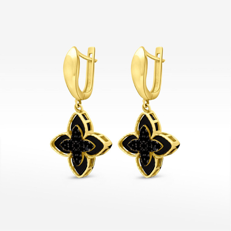 Kolczyki ze złota z onyksem i czarnymi cyrkoniami