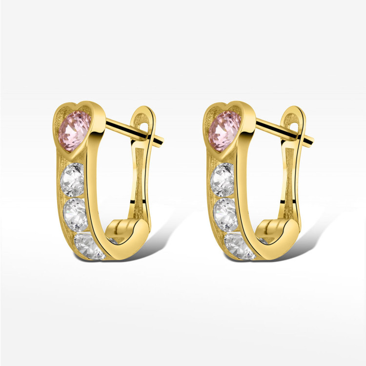 Kolczyki ze złota serca z różowymi i białymi cyrkoniami