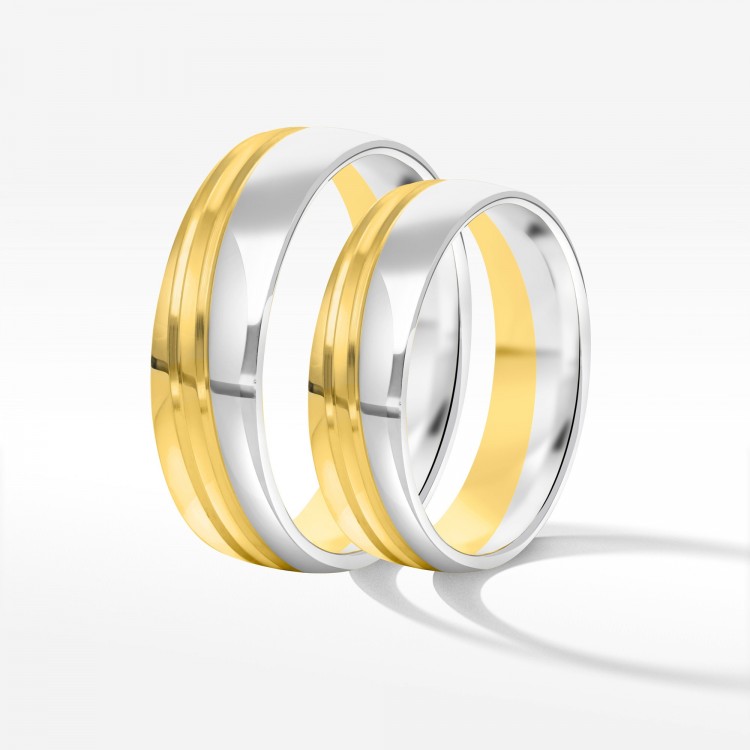 Obrączki ślubne z dwukolorowego złota 5.5mm półokrągłe