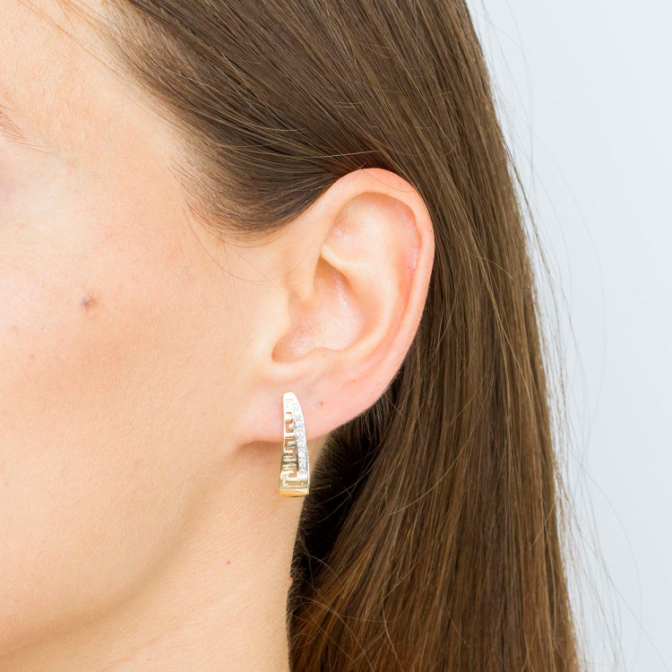 Kolczyki ze złota z białymi cyrkoniami i wzorem greckim