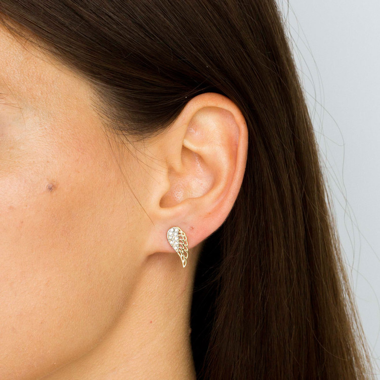 Kolczyki ze złota skrzydła z białymi cyrkoniami