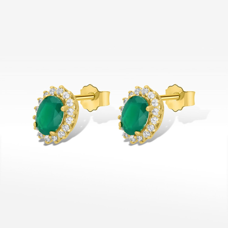 Kolczyki ze złota z zieloną i białymi cyrkoniami