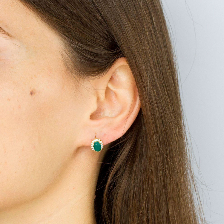 Kolczyki ze złota z zieloną i białymi cyrkoniami