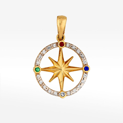 Zawieszka ze złota róża wiatrów z cyrkoniami