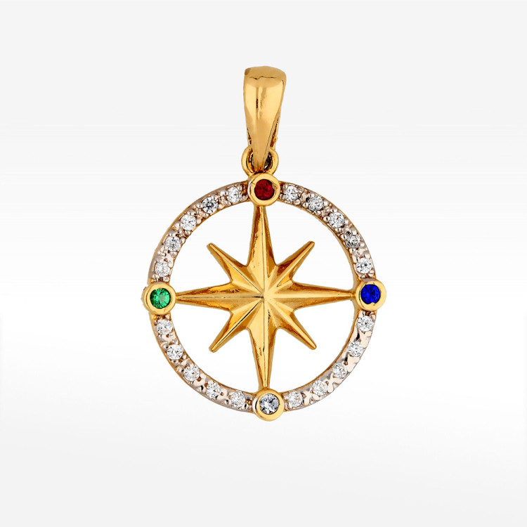 Zawieszka ze złota róża wiatrów z cyrkoniami