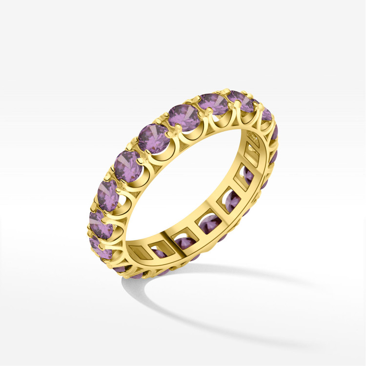 Pierścionek ze złota z fioletowymi cyrkoniami
