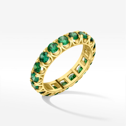 Pierścionek ze złota z zielonymi cyrkoniami