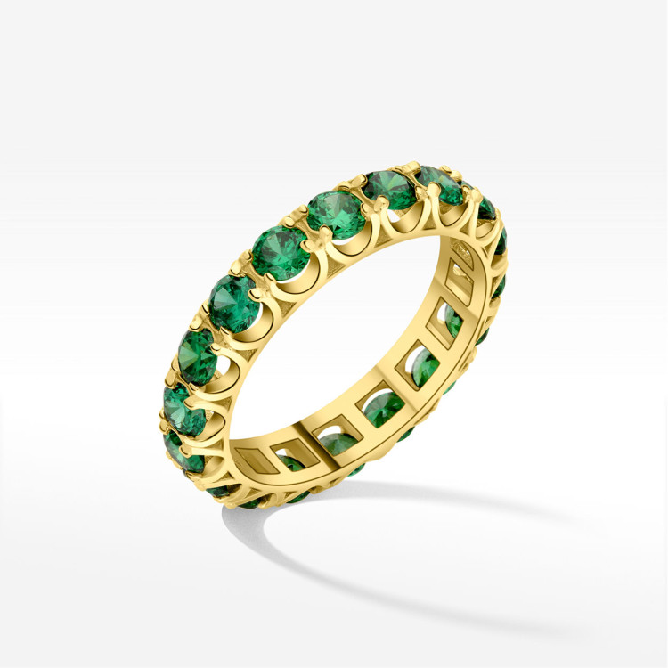 Pierścionek ze złota z zielonymi cyrkoniami