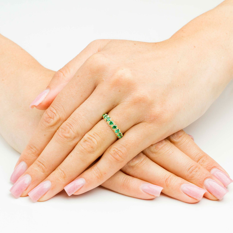 Pierścionek ze złota z zielonymi cyrkoniami