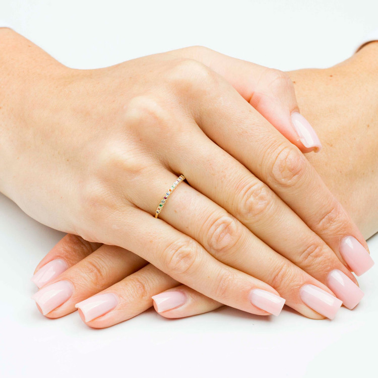 Pierścionek ze złota z kolorowymi cyrkoniami