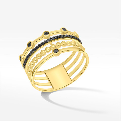 Pierścionek ze złota z czarnymi cyrkoniami