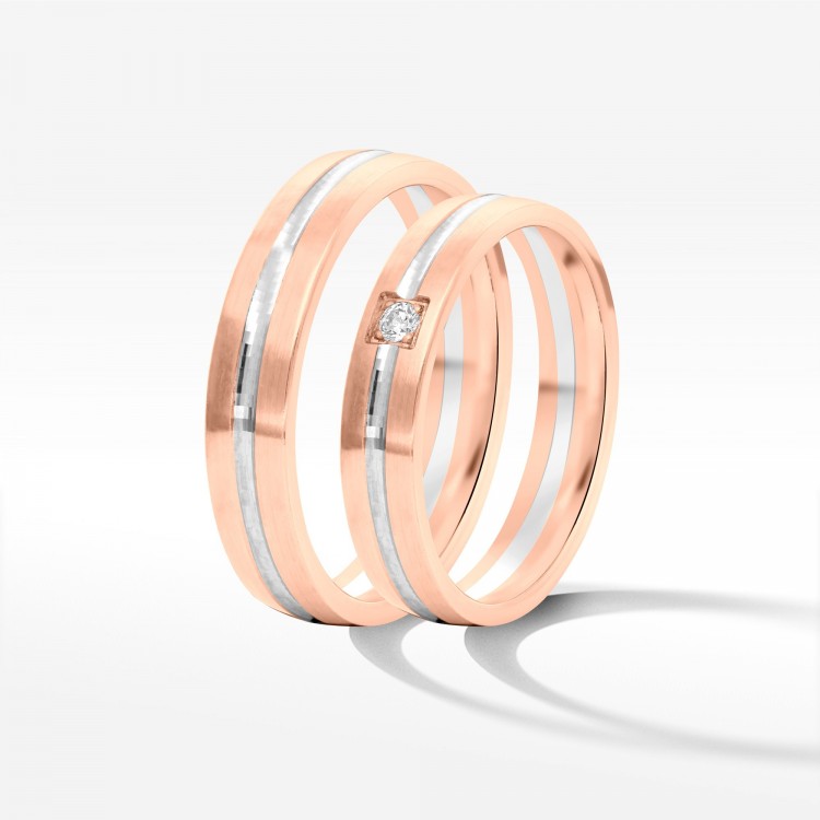 Obrączki ślubne z dwukolorowego złota 4mm półokrągłe