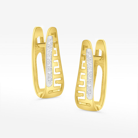 Kolczyki ze złota z białymi cyrkoniami i wzorem greckim