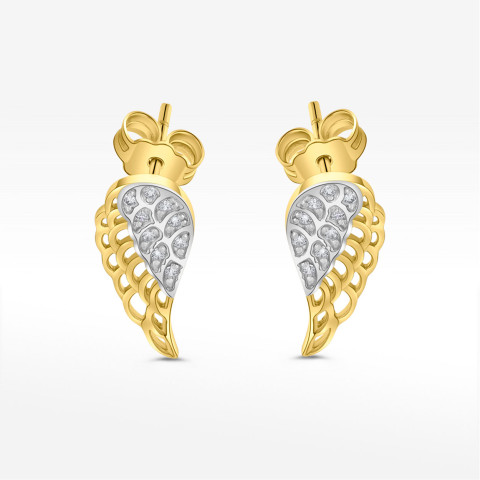 Kolczyki ze złota skrzydła z białymi cyrkoniami