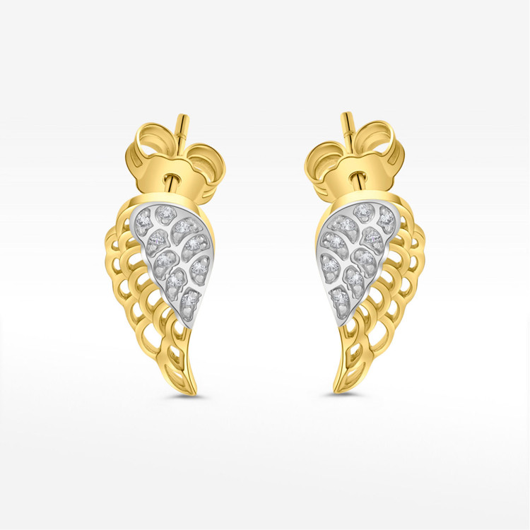 Kolczyki ze złota skrzydła z białymi cyrkoniami
