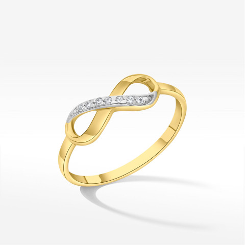 Pierścionek ze złota nieskończoność z białymi cyrkoniami