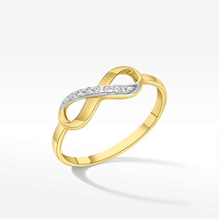 Pierścionek ze złota nieskończoność z białymi cyrkoniami