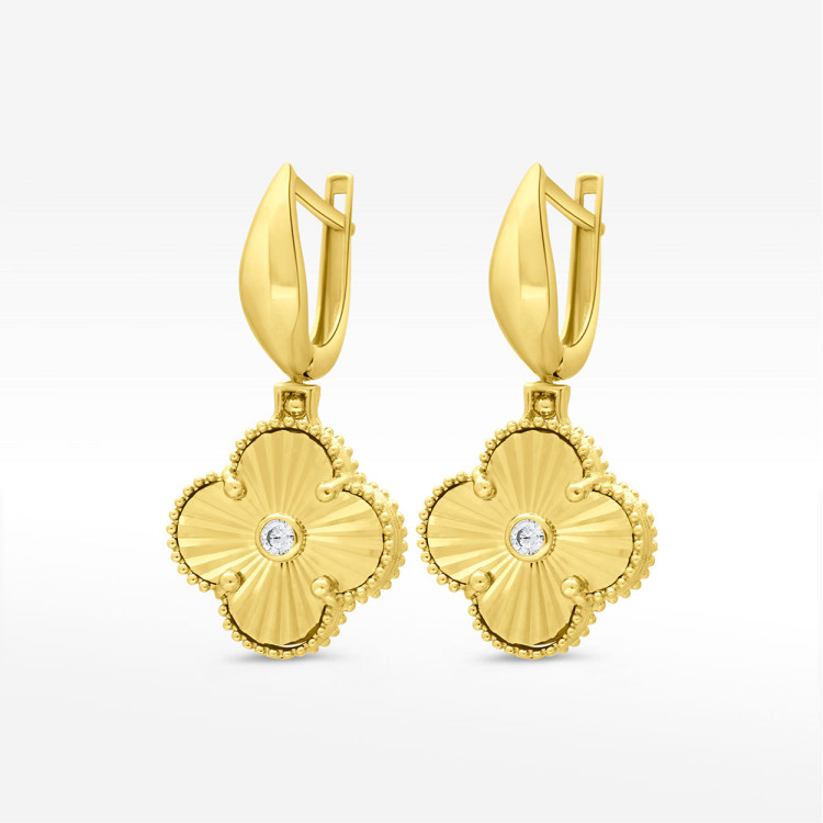 Kolczyki ze złota dwustronne z malachitem i białą cyrkonią