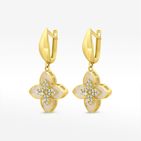 Kolczyki ze złota z masą perłową i białymi cyrkoniami