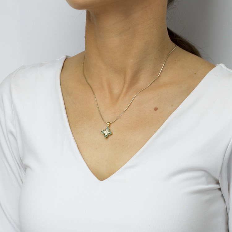 Zawieszka ze złota z malachitem i białymi cyrkoniami