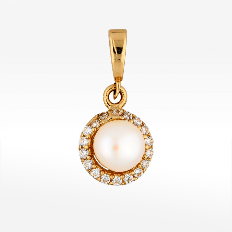 Zawieszka ze złota z perłą i białymi cyrkoniami