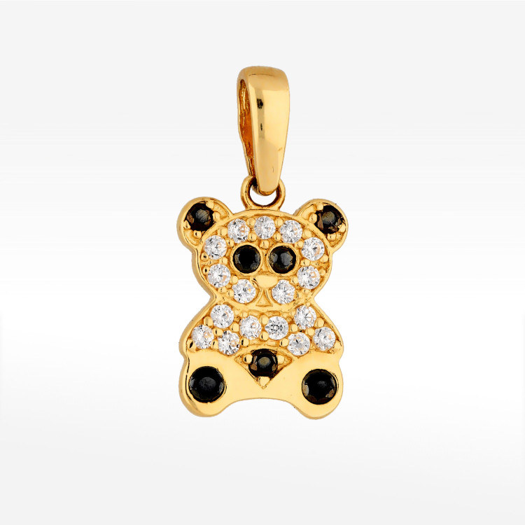 Zawieszka ze złota miś z białymi cyrkoniami