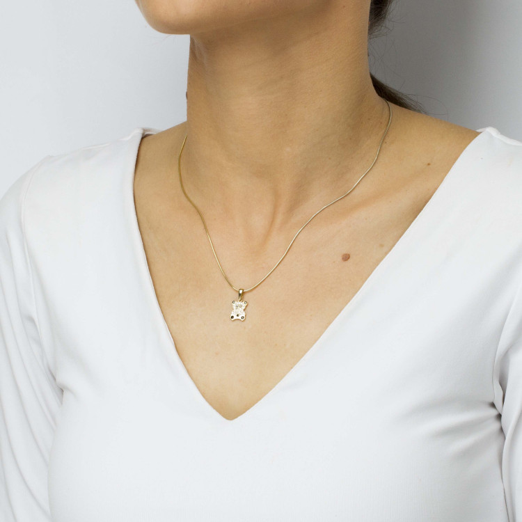 Zawieszka ze złota miś z białymi cyrkoniami